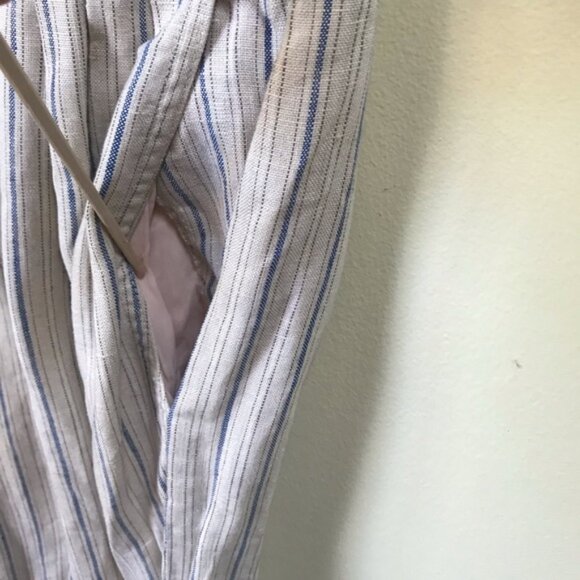 Dior Vintage 80s Linen Striped Loose Fit High Waist Pants Straight Leg Neutral - Picture 5 of 16